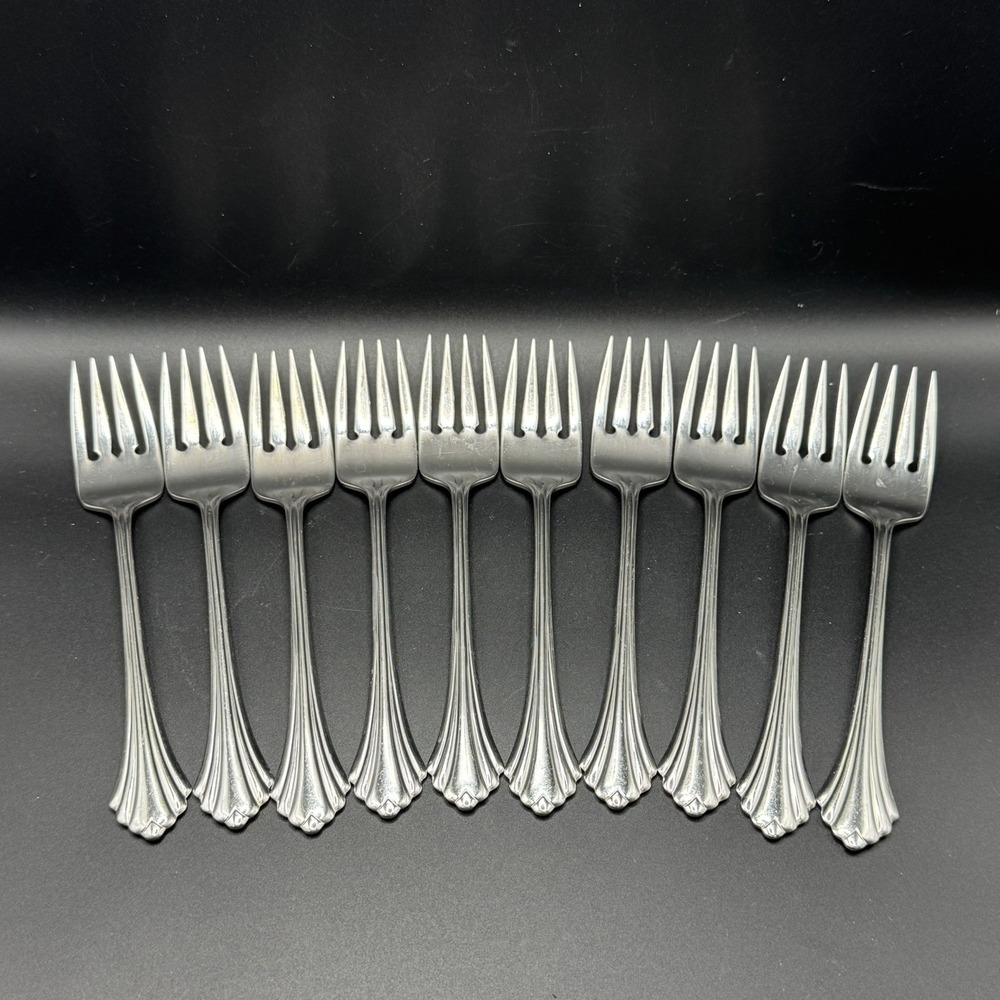 Set Of 10 Oneida USA BANCROFT Stainless Glossy Salad Forks 6 3/4"